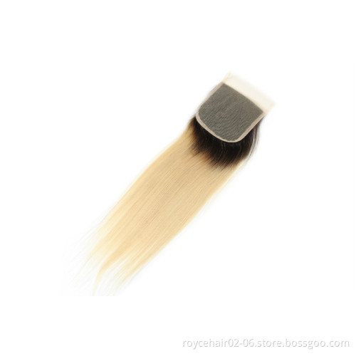 Colored Ombre 613 Blonde Raw Indian Human Hair Extensions Straight Hair Bundles With Lace Frontal Closure